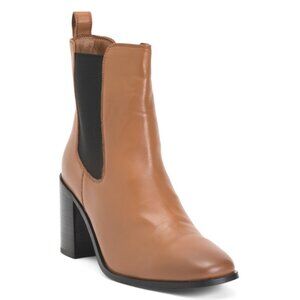JOURNEE Cognac Leather Rowan Heeled Chelsea Boots